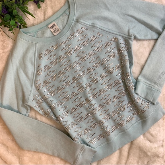 PINK Victoria's Secret Mint Aztec Tribal Sequin Pullover Crewneck Sweats… - Picture 2 of 11